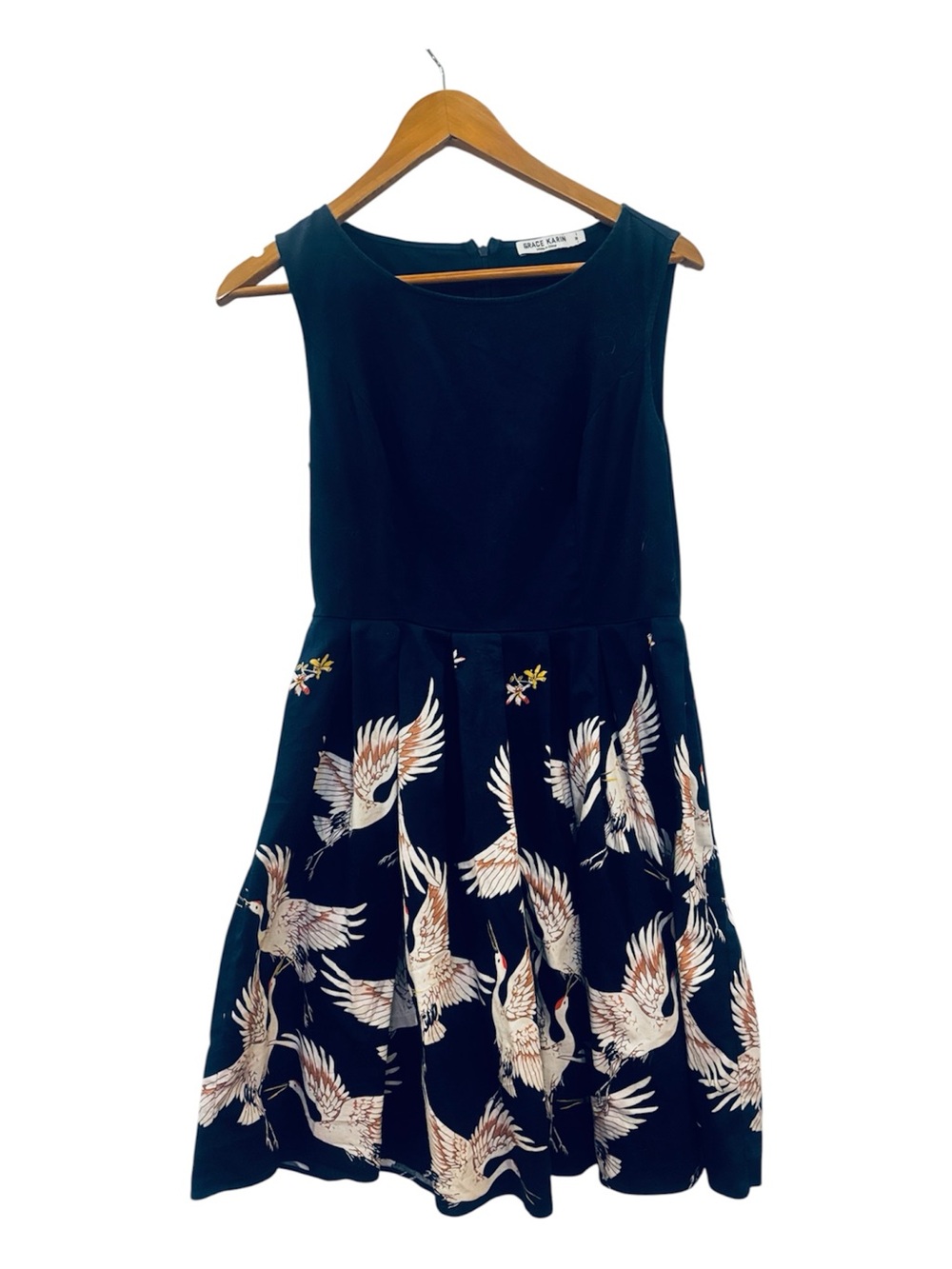 Grace Karin Japanese Crane Bird Print Skater Flare Dress Size Small